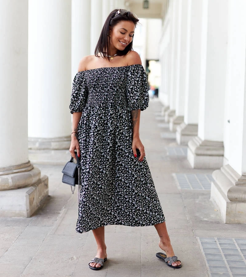 Černé květinové midi šaty Castiglione