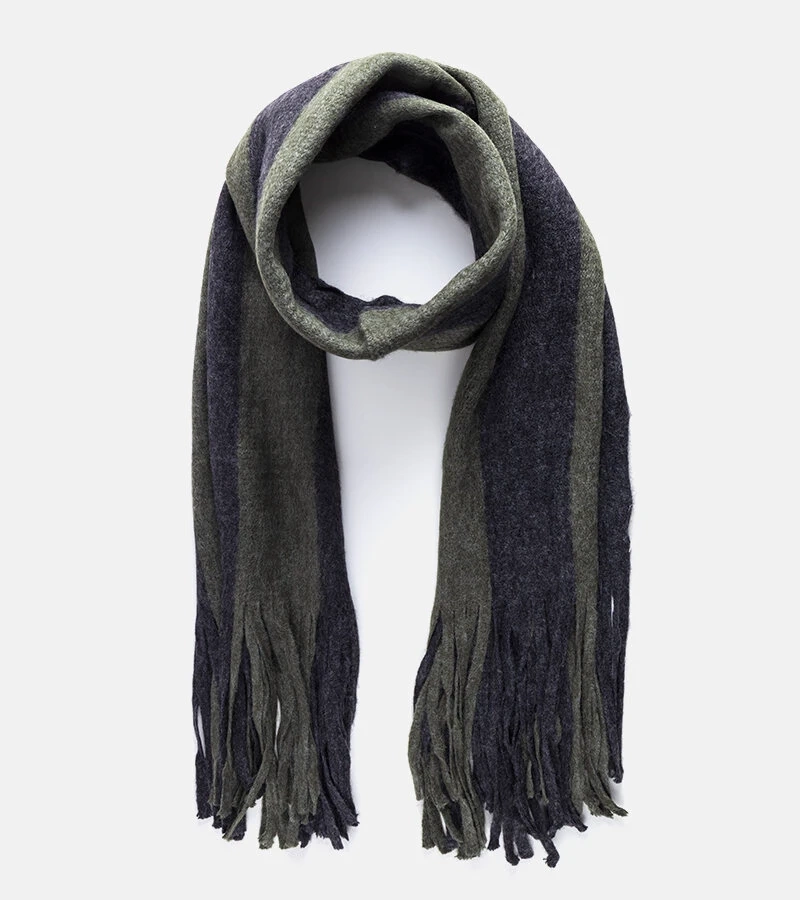 Zeleno-šedý šátek s třásněmi Lana