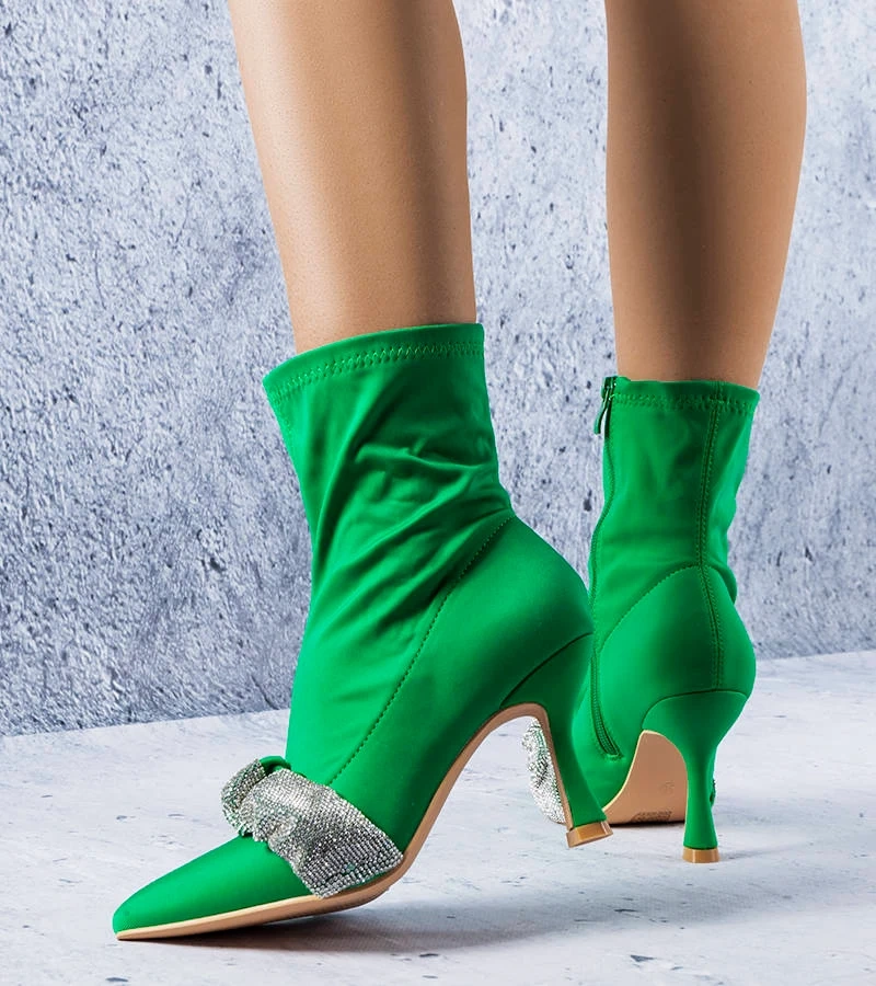 Zelené boty zdobené zirkony Caisse