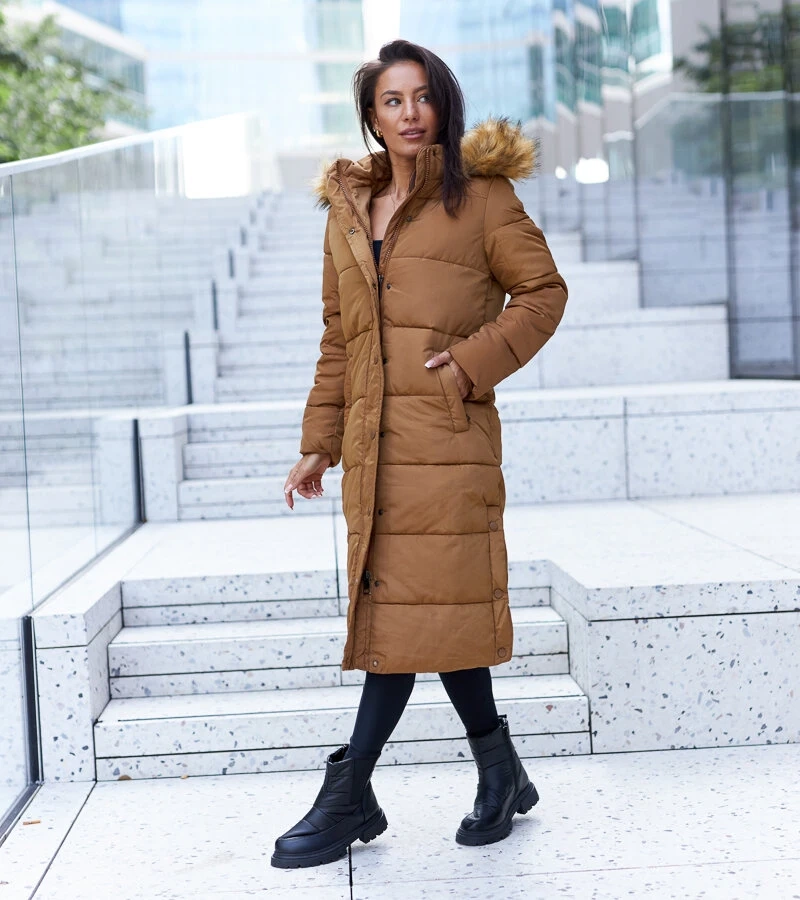 Hnědý prošívaný teplý kabát Fortunato