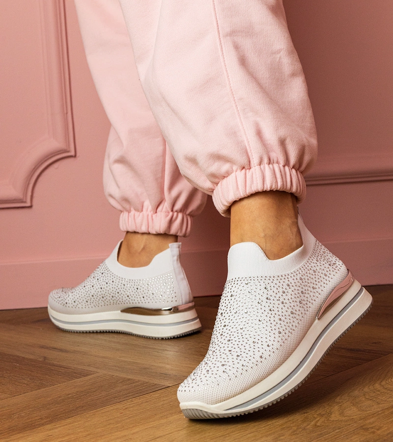 Bílé dámské tenisky na platformě s kamínky Luizet