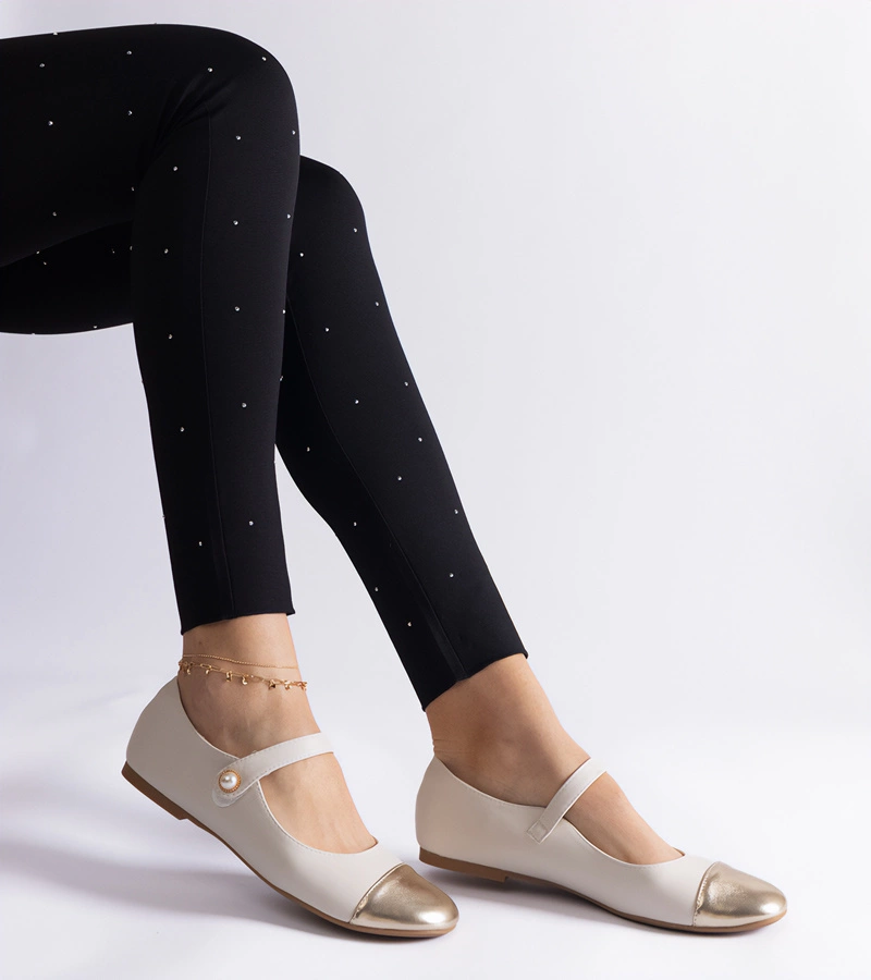 Béžovo-zlaté baleríny s lakovanou špičkou na suchý zip Jaures