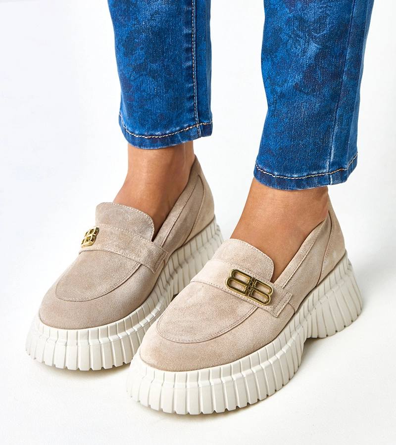 Bežové semišové polobotky Karino