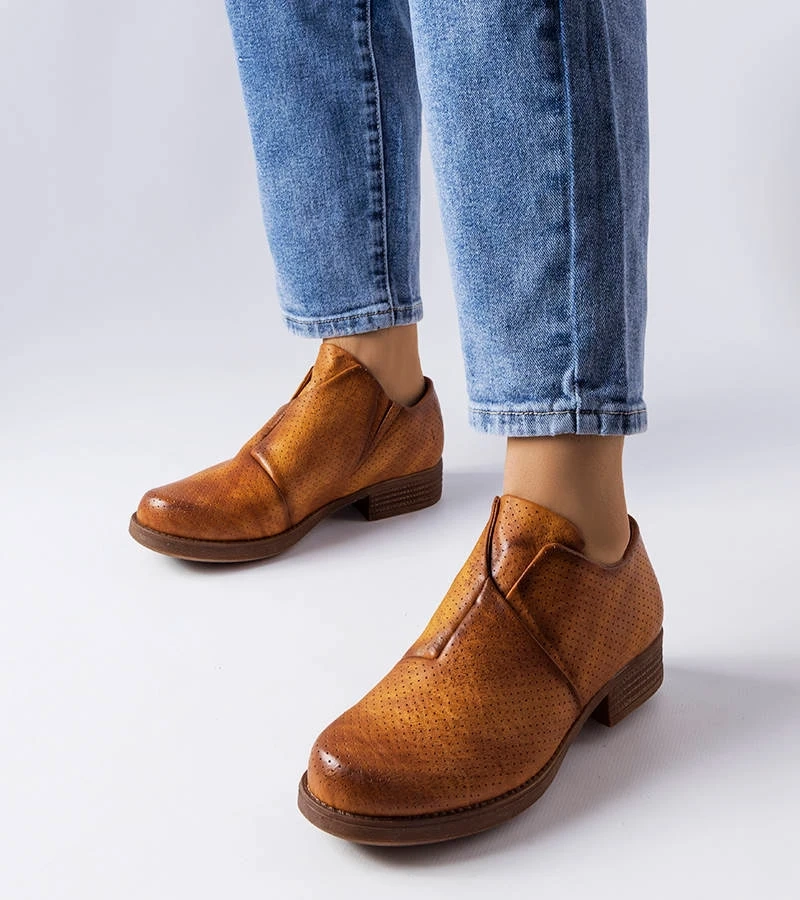 Hnědé nazouvací ažurové polobotky Seymour