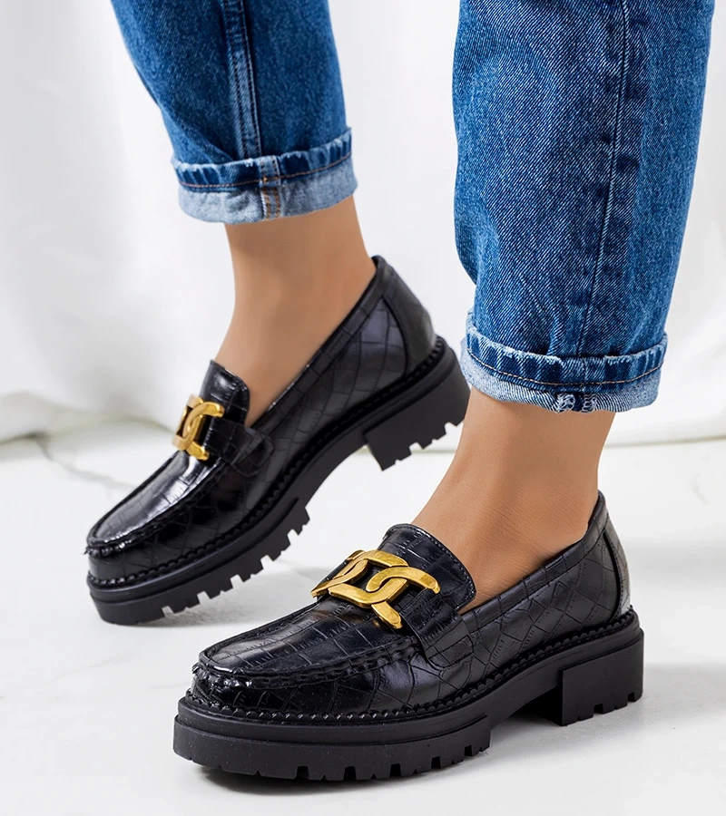 Černé mokasíny s vysokou podrážkou Zanen