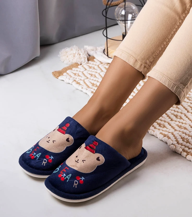 Námořnicky modré měkké pantofle Bear