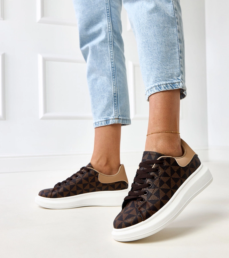 Hnědé tenisky na platformě s geometrickým vzorem Wenn