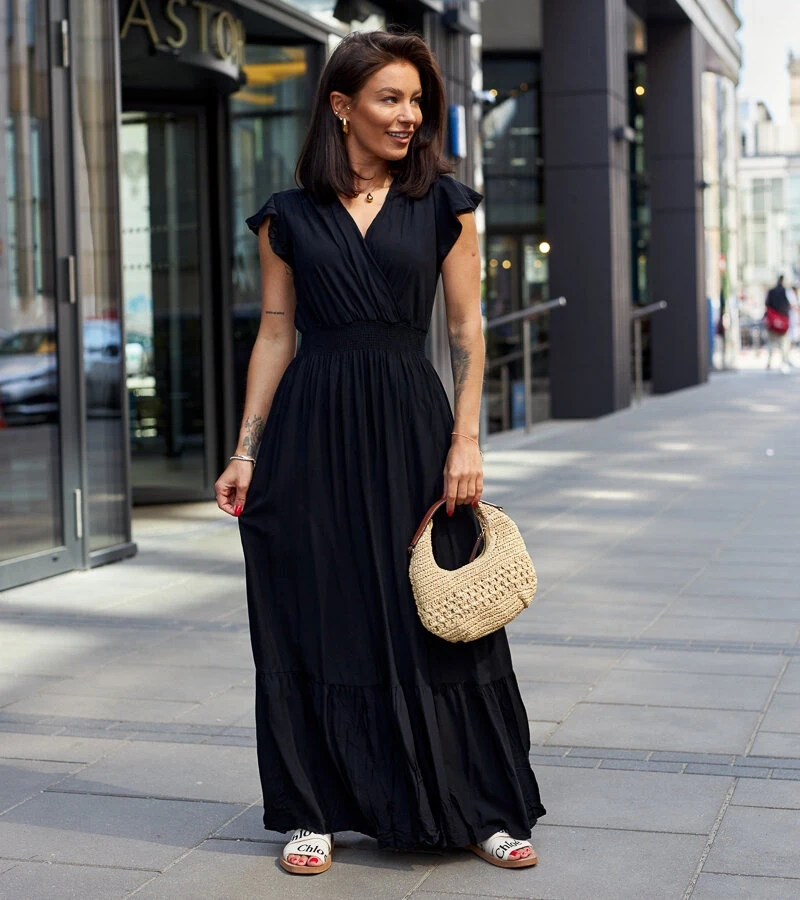 Černé maxi šaty s drapérií od Goffreda