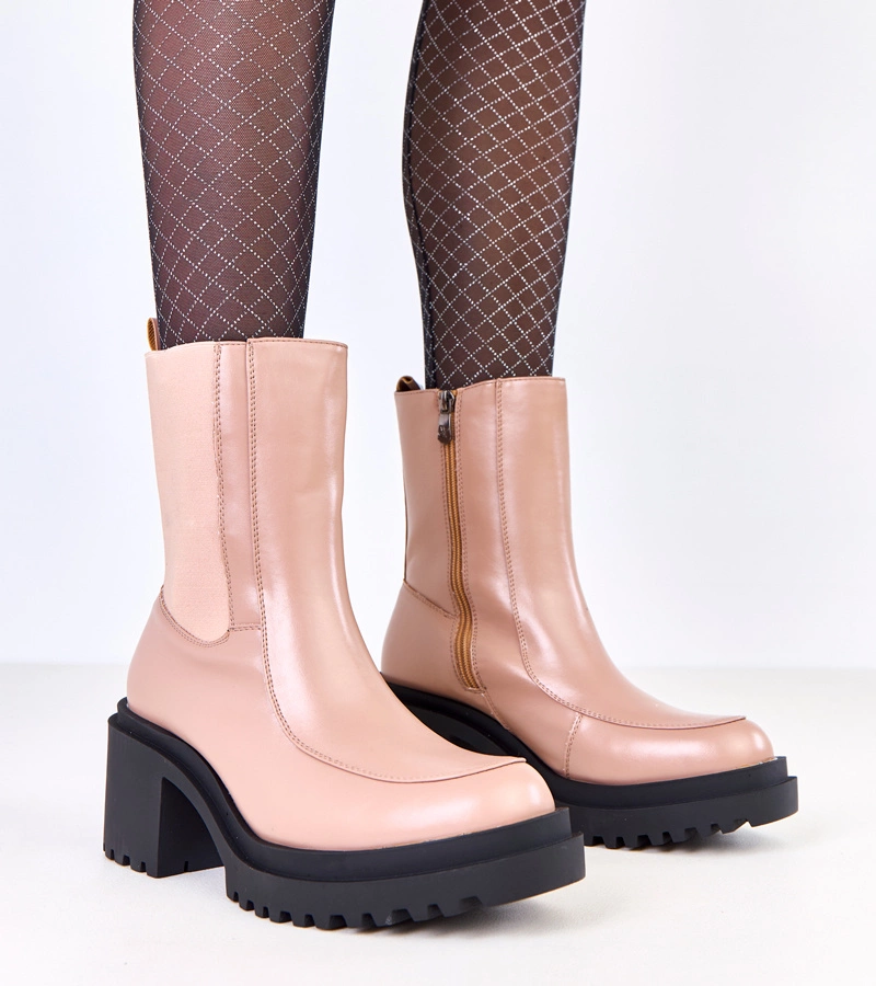 Béžové kotníkové boty na podpatku s elastickou vsadkou Jarley