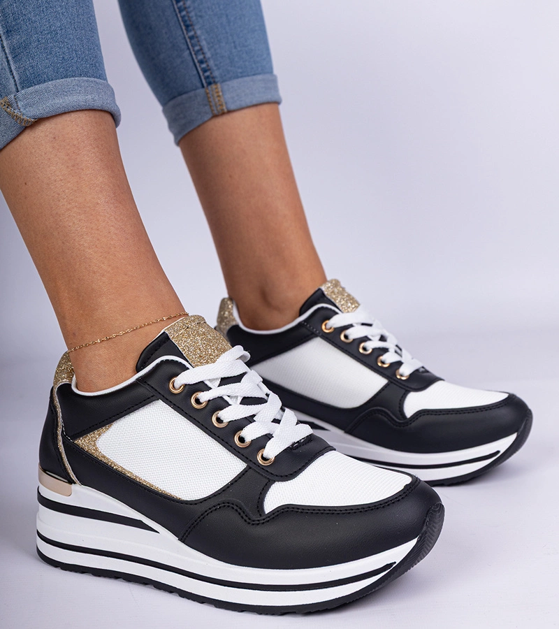 Černé tenisky zdobené třpytkami a kovovou vložkou Olaria