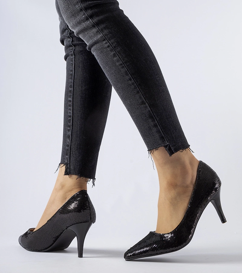 Černé cekínové střevíčky na podpatku Ernesto