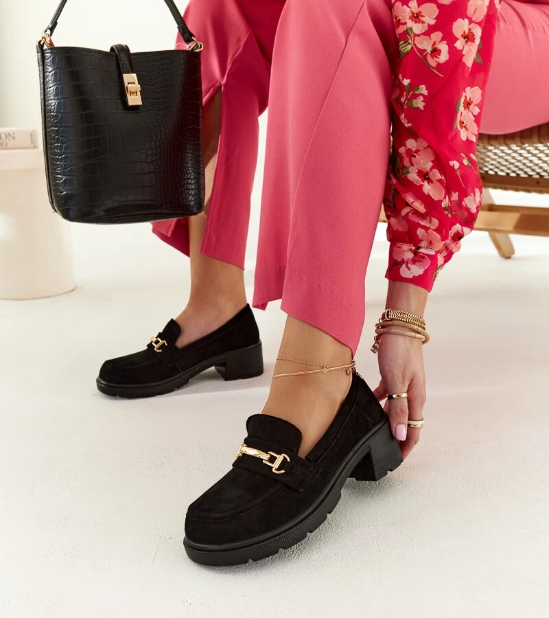 Černé semišové mokasíny na podpatku Sherie