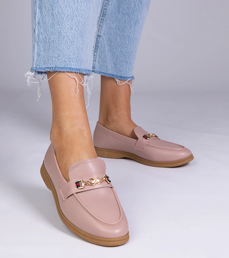 Růžové mokasíny se zlatou ozdobou Feola