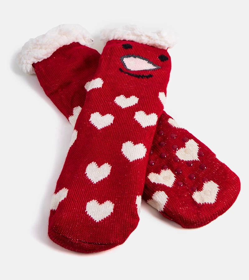 Červené ponožky z ovčí kůže Lotis