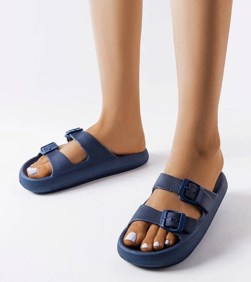 Tmavě modré gumové žabky Padova s přezkami