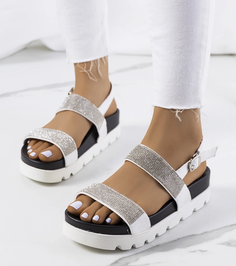 Bílé sandály zdobené zirkony Felding