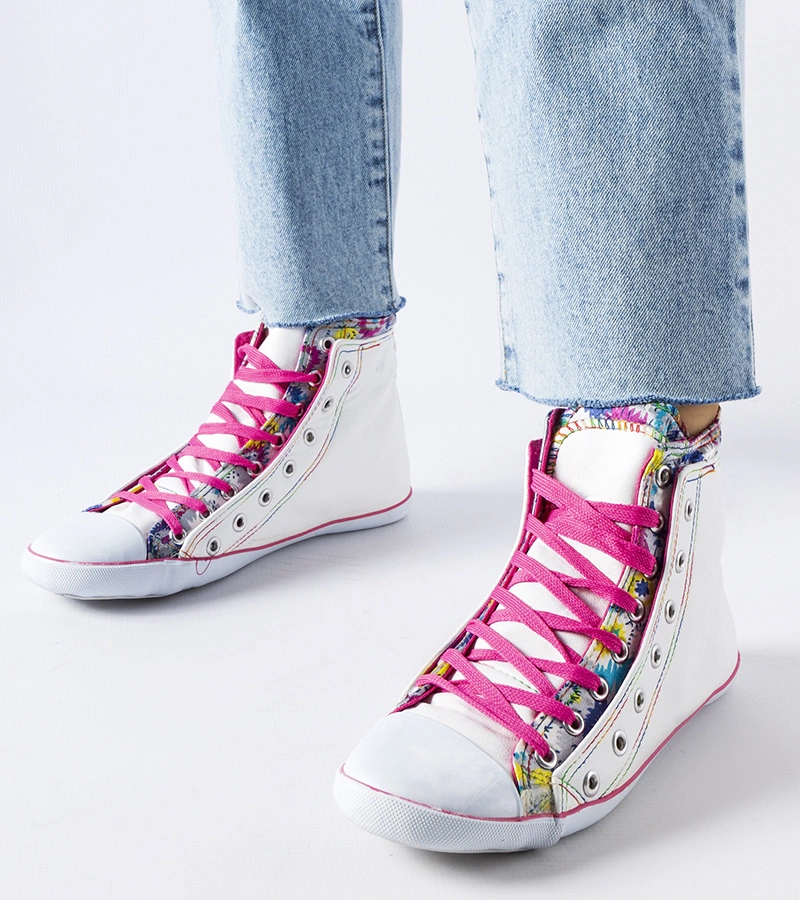 Bílé kotníkové tenisky s květinami Marphisa