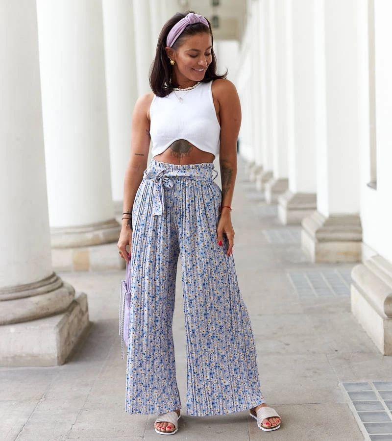 Modré široké plisované kalhoty Pietro