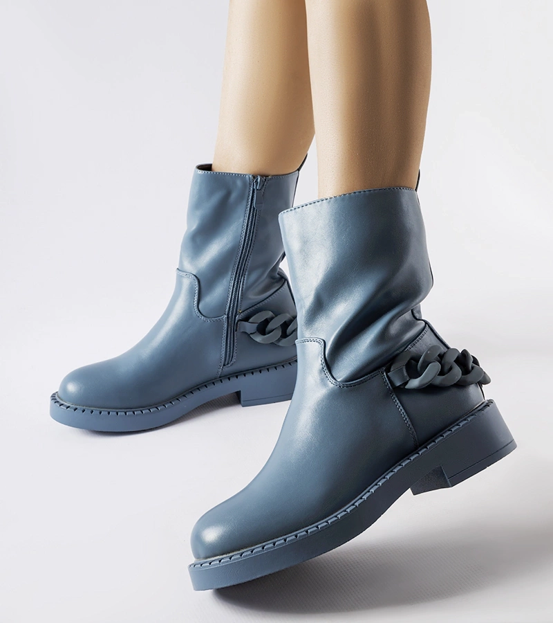 Modré zateplené kotníkové boty s řetězem Linera