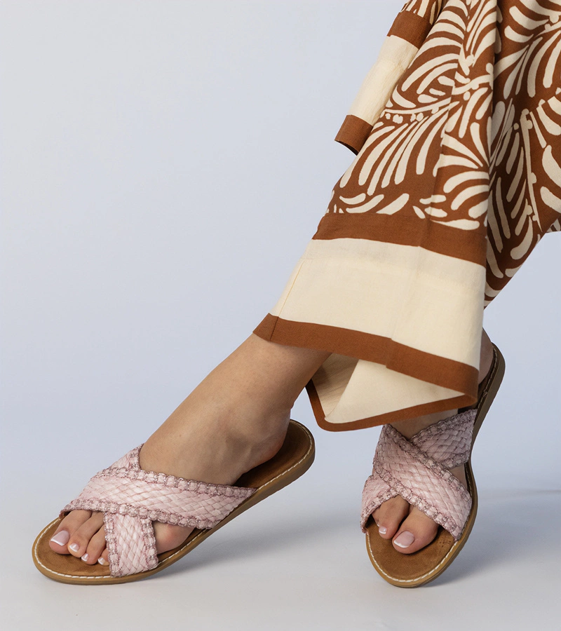 Růžové pletené dámské pantofle Ellinara