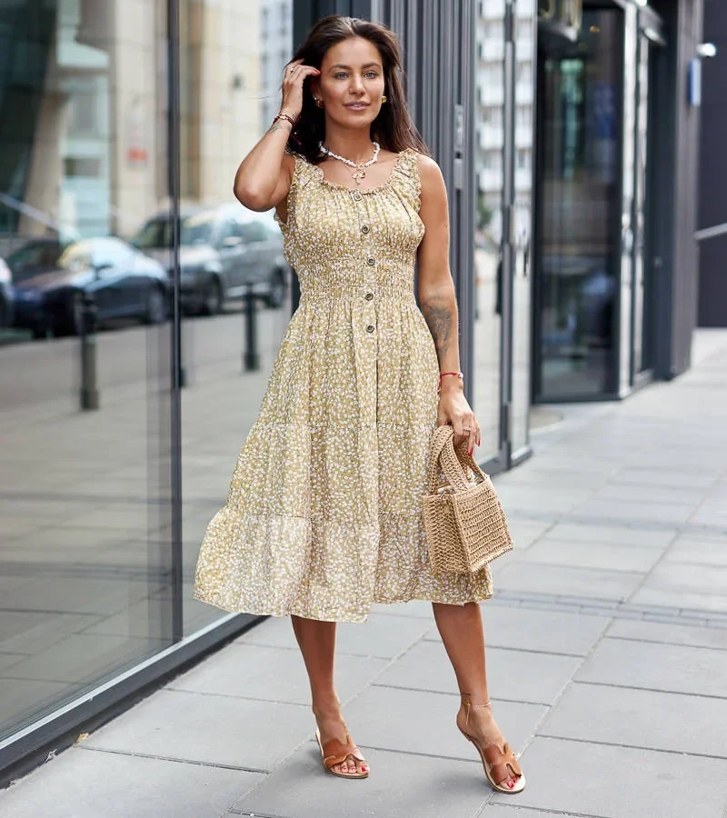 Tmavě žluté šaty na ramínkách Valleceppi