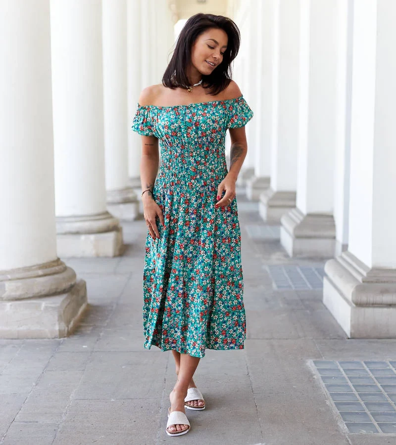 Zelené květinové midi šaty Rosanna