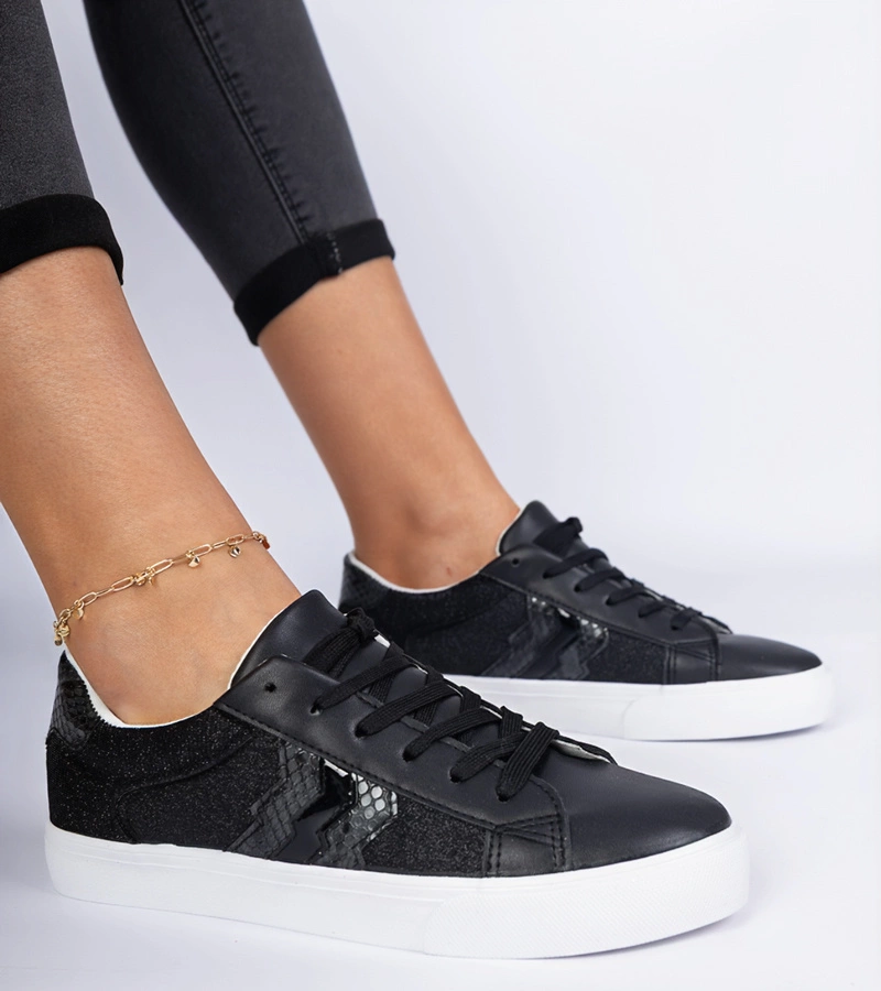 Černé tenisky se zvířecím motivem zdobené třpytkami Walorin