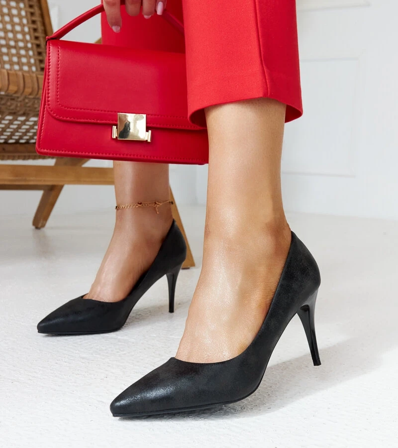 Černé kovové podpatky s kůžovou vložkou Soissons