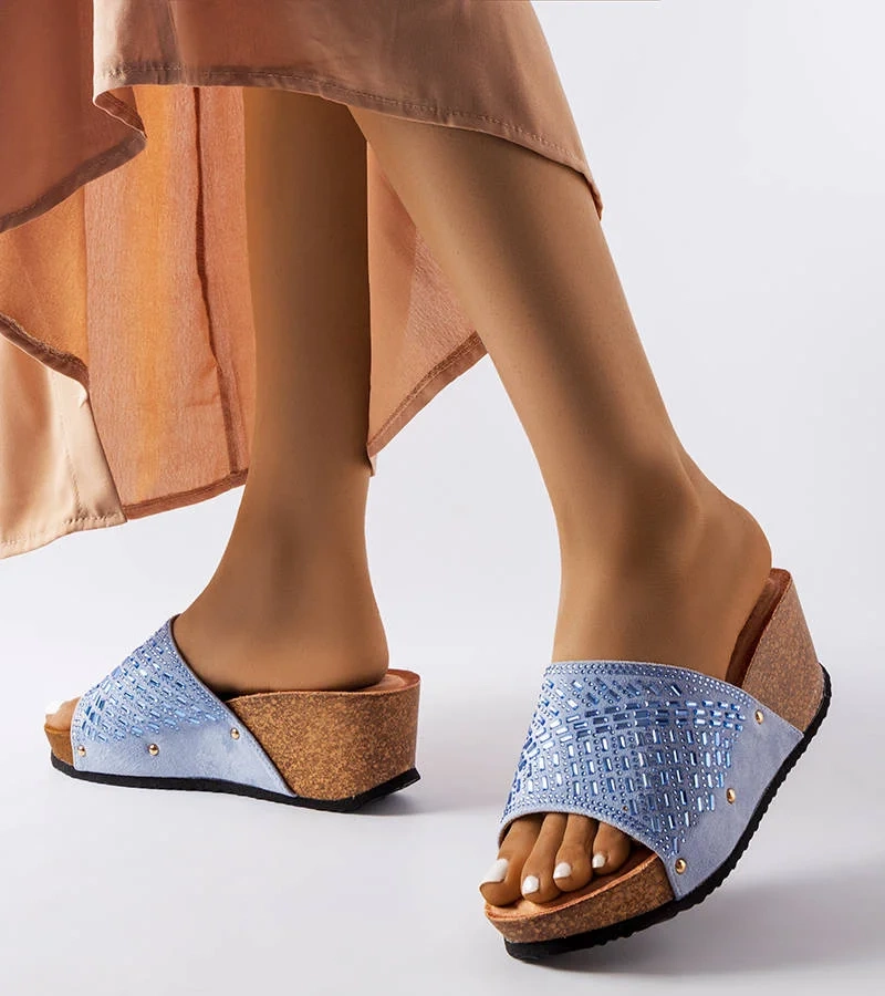 Modré žabky na klínku Guymon se zirkony