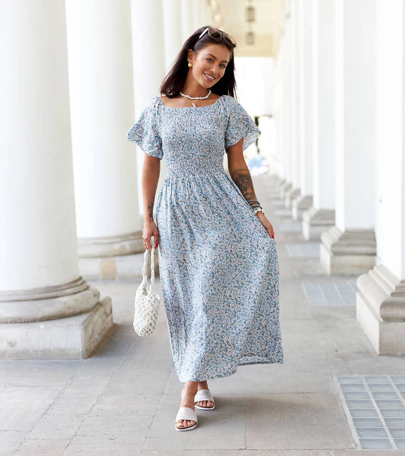 Zelené květinové midi šaty Lioba