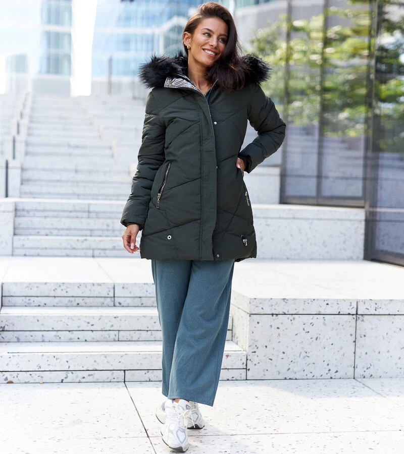 Zelená bunda s odnímatelným kožešinovým límcem Riverton