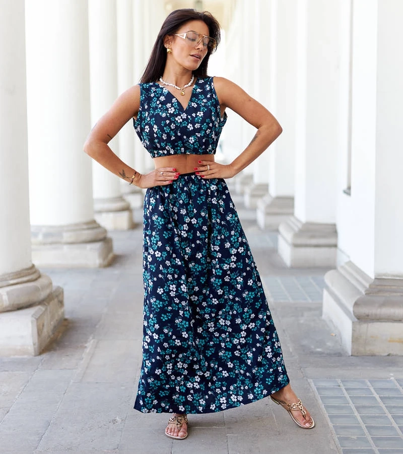 Námořnicky modrá souprava s topem a sukní Genova