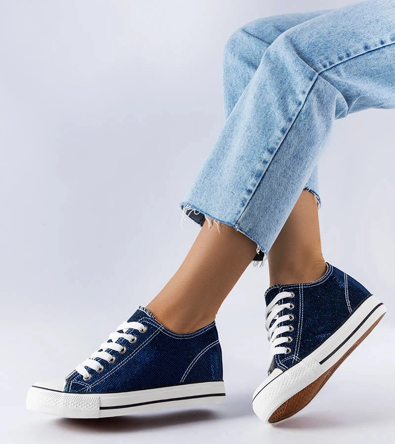 Tmavě modré třpytivé tenisky na platformě Crete