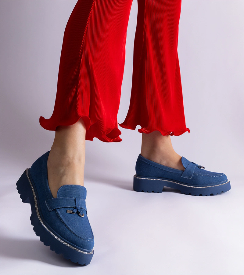 Modré mokasíny zdobené kamínky Henley