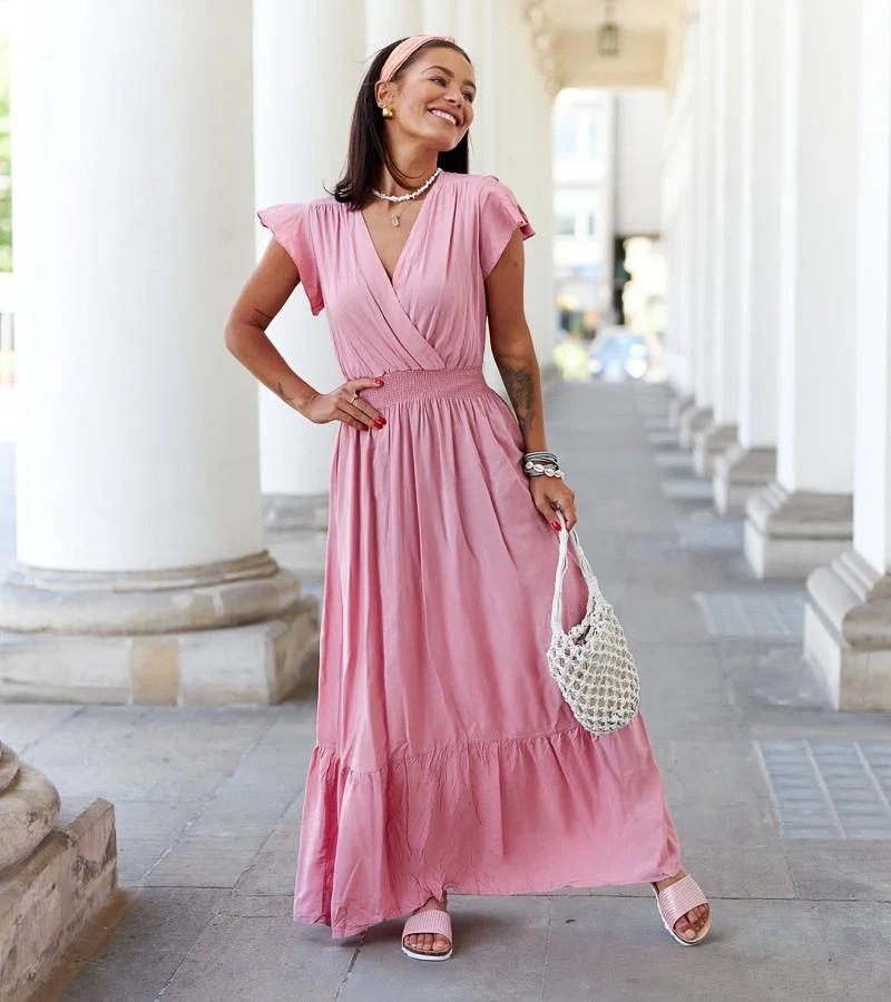 Růžové maxi šaty se záhyby od Chiusa