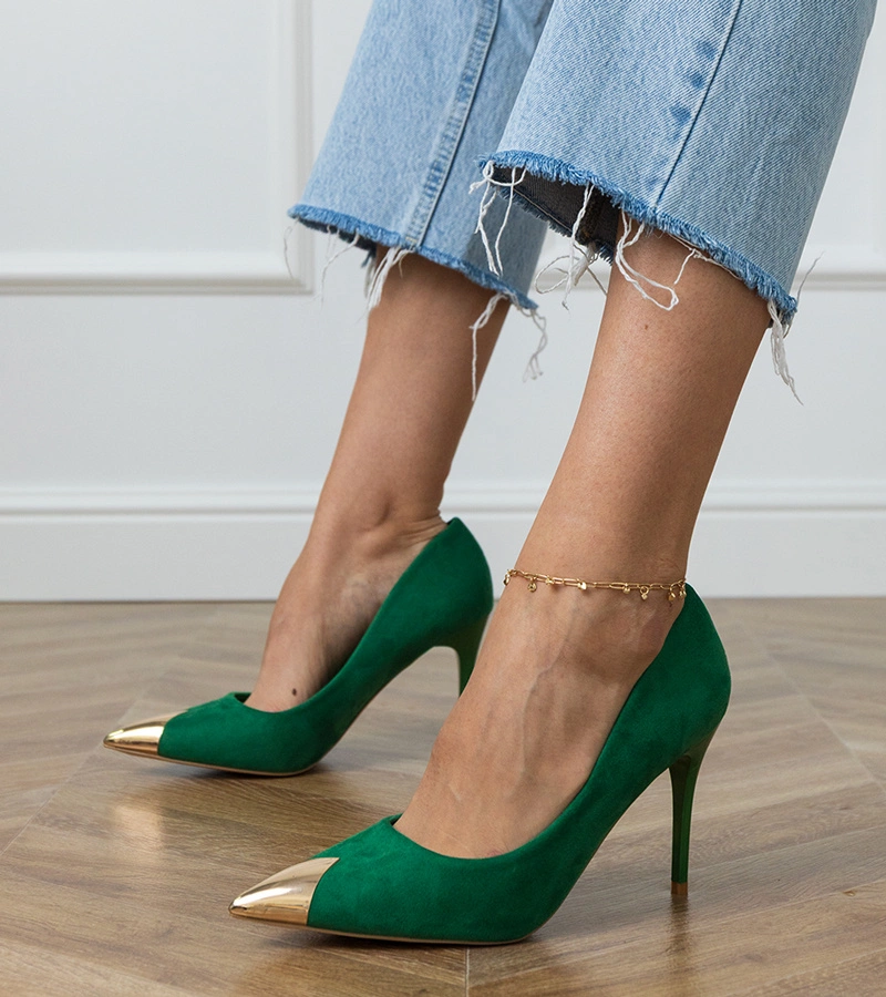 Zelené ekologické semišové lodičky s kovovou špičkou Elaza