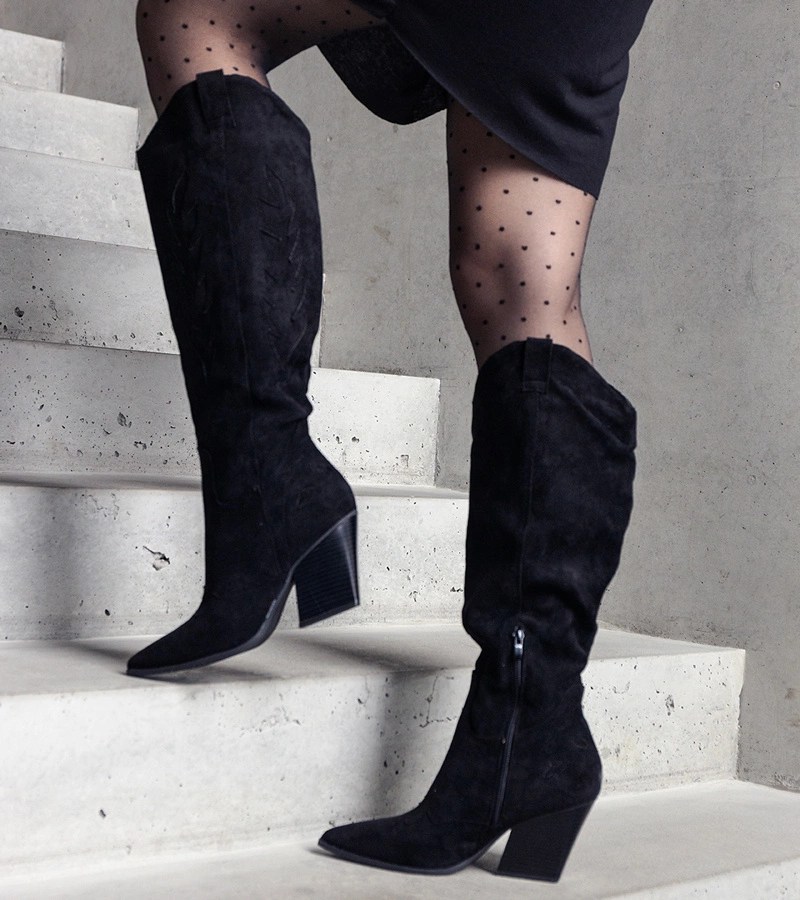 Černé vlněné kovbojky na podpatku Arsenio