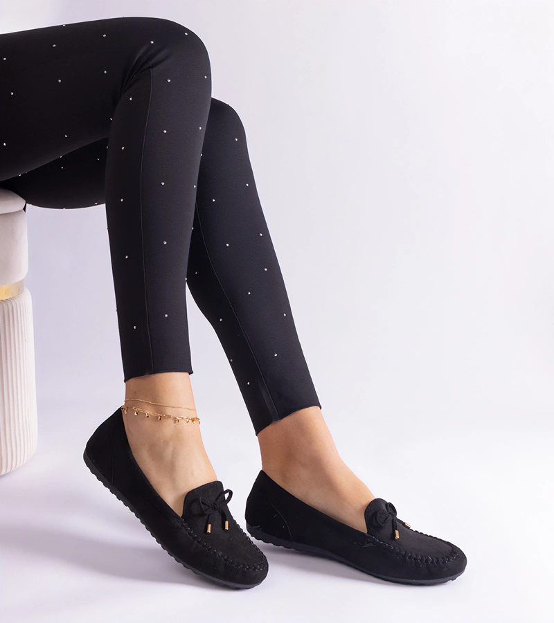 Černé semišové mokasíny s mašlí Treja