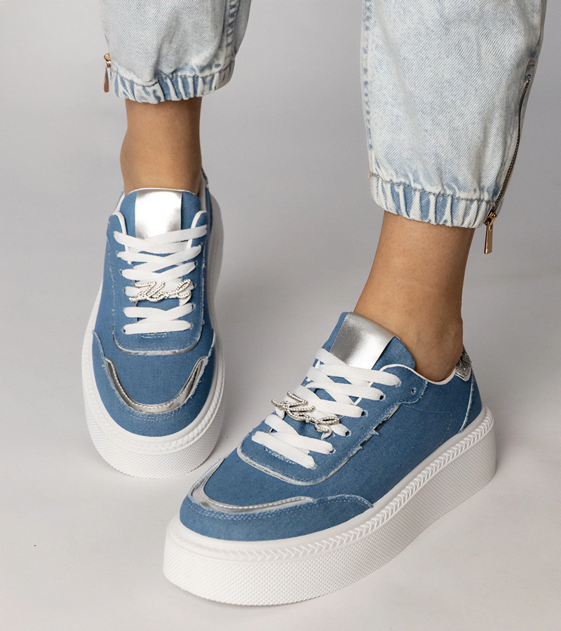 Džínové tenisky zdobené brokátem a kamínky Felura