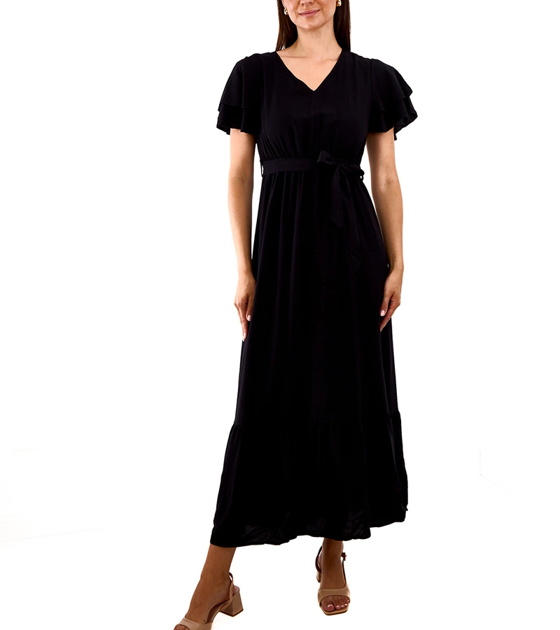 Černé maxi šaty s krátkým rukávem Akina