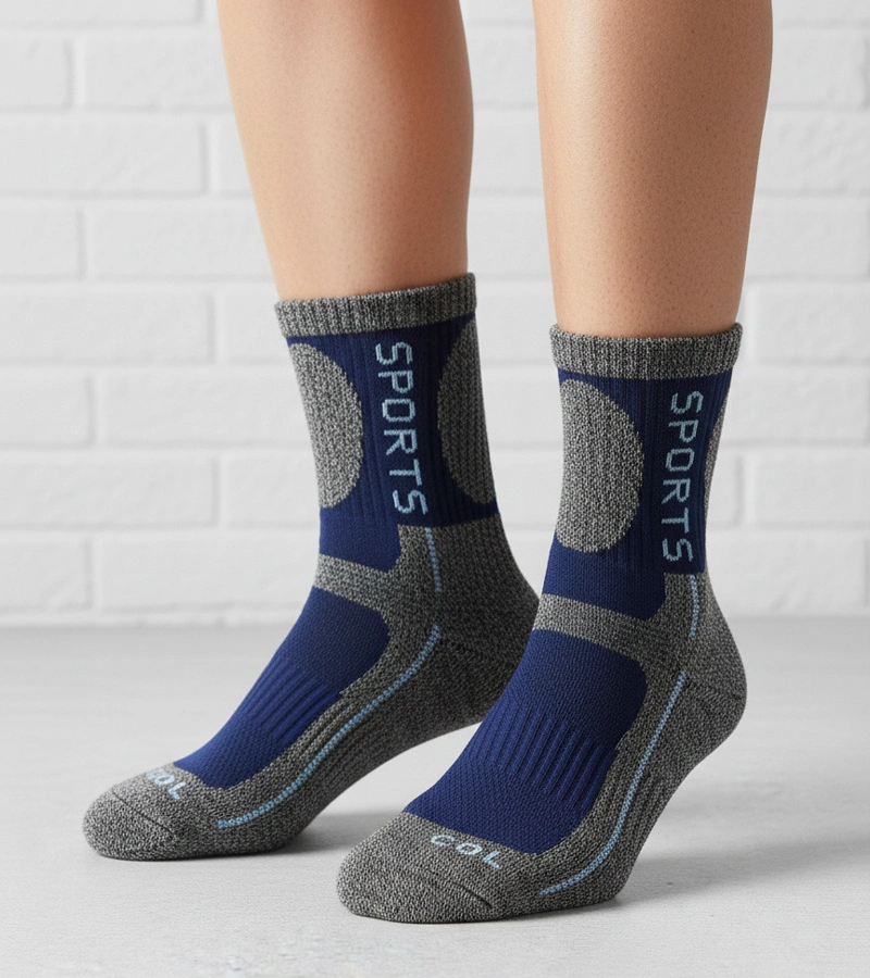 Šedé teplé ponožky s námořnickým modrým akcentem Siera