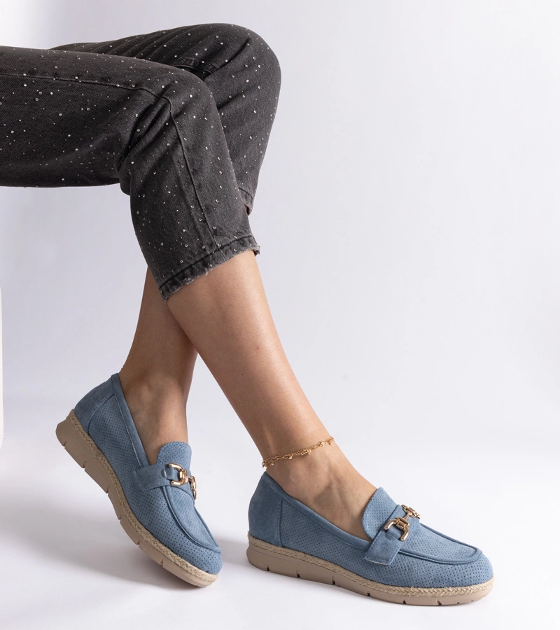 Modré dámské mokasíny z eko semiše Sandoval