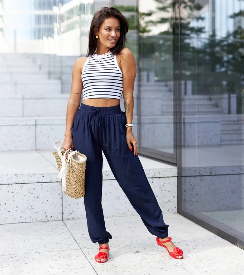 Tmavě modré látkové kalhoty Velezzo