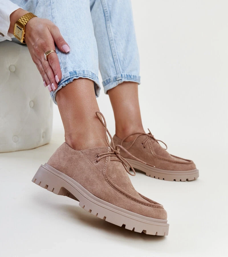 Tmavě béžové semišové klasické polobotky Keiko