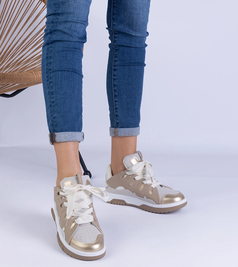 Béžové dámské tenisky s ozdobným šněrováním Grejs