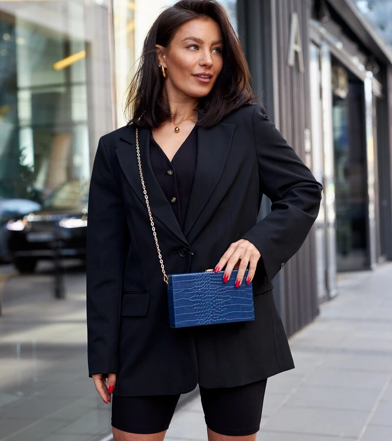 Modrá kabelka typu "kufr" na řetízku Dratche