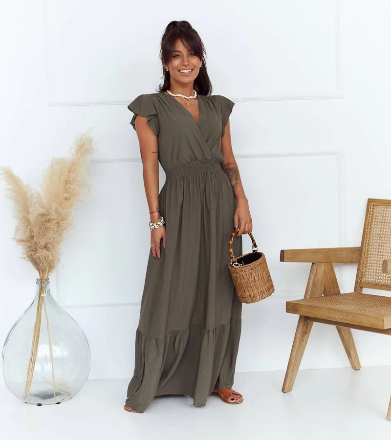 Zelené maxi šaty se záhyby Mila