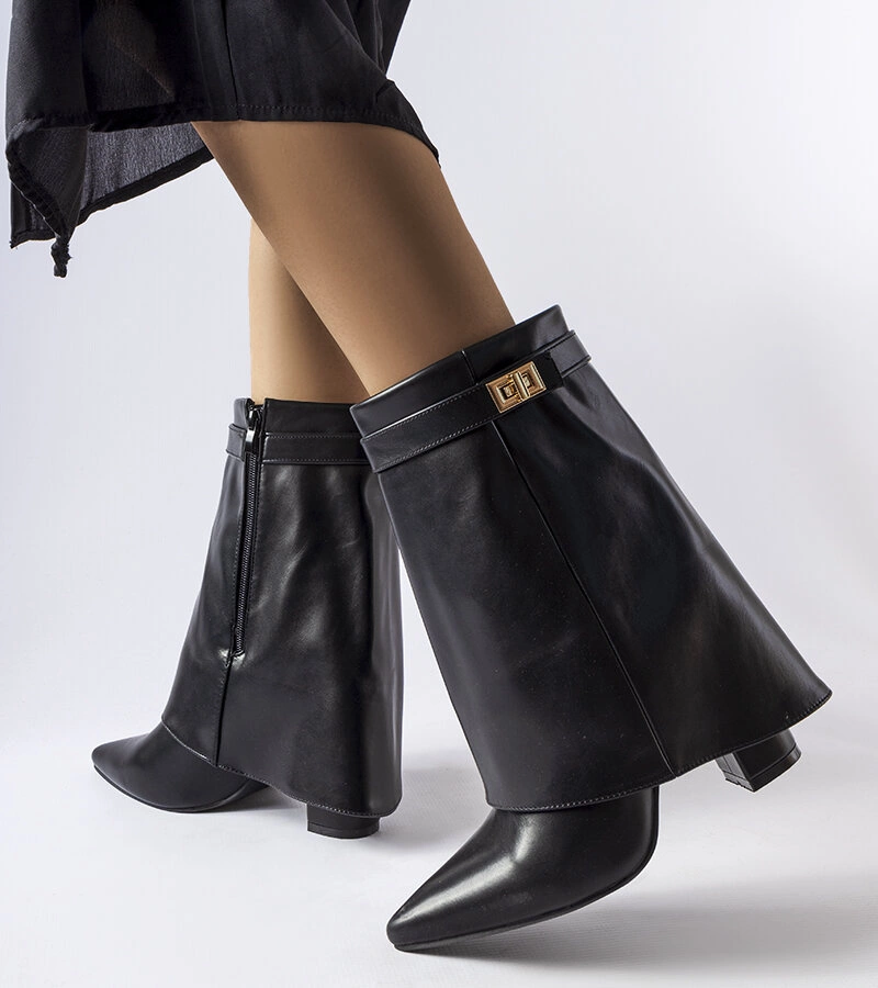 Černé kozačky s ohrnutou holení Aya