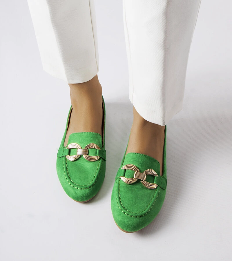 Zelené mokasíny s zlatou přezkou Magliano