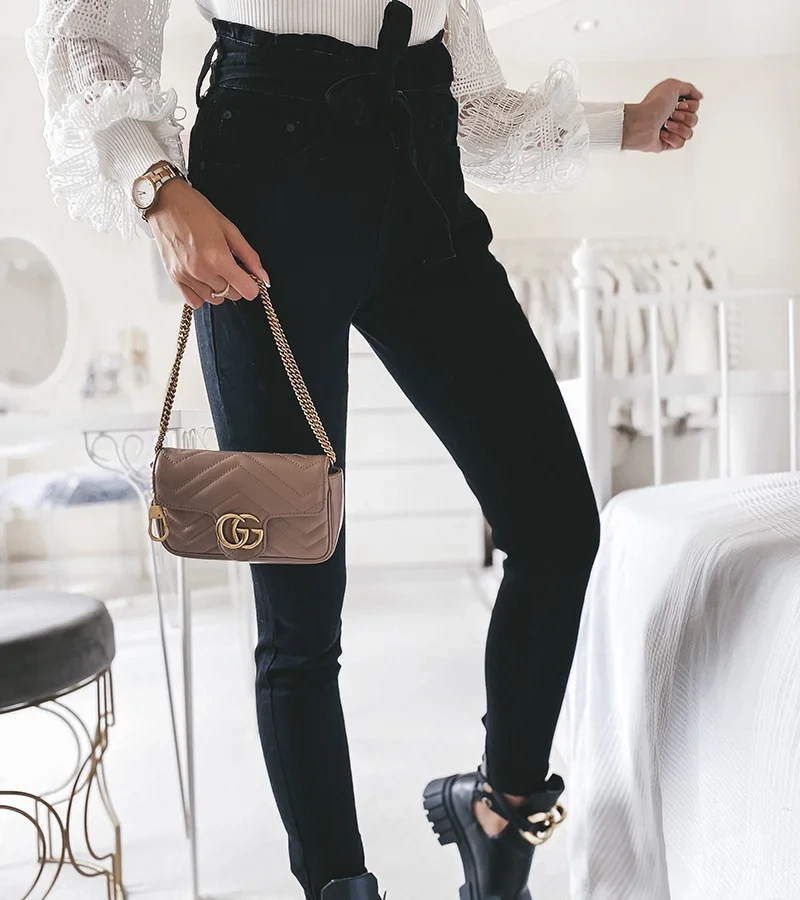 Černé džíny s vysokým pasem Carolen